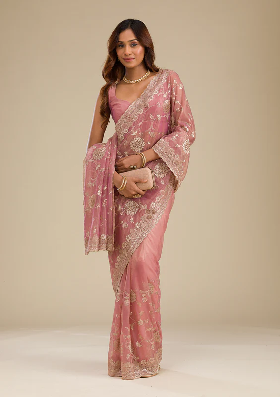 Pink Zariwork Tissue Sarees